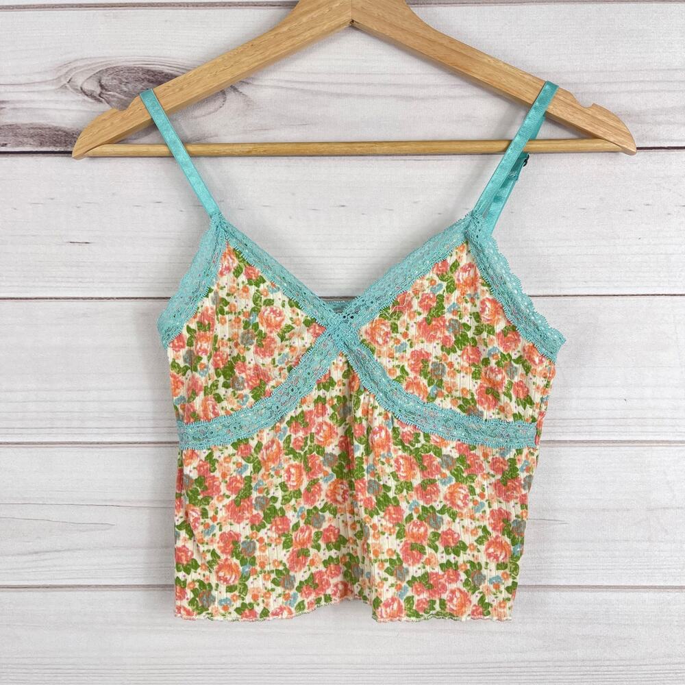Womens Floral Lace Detail Cropped Camisole Ribbed Tank‎ Wild Fable Size S